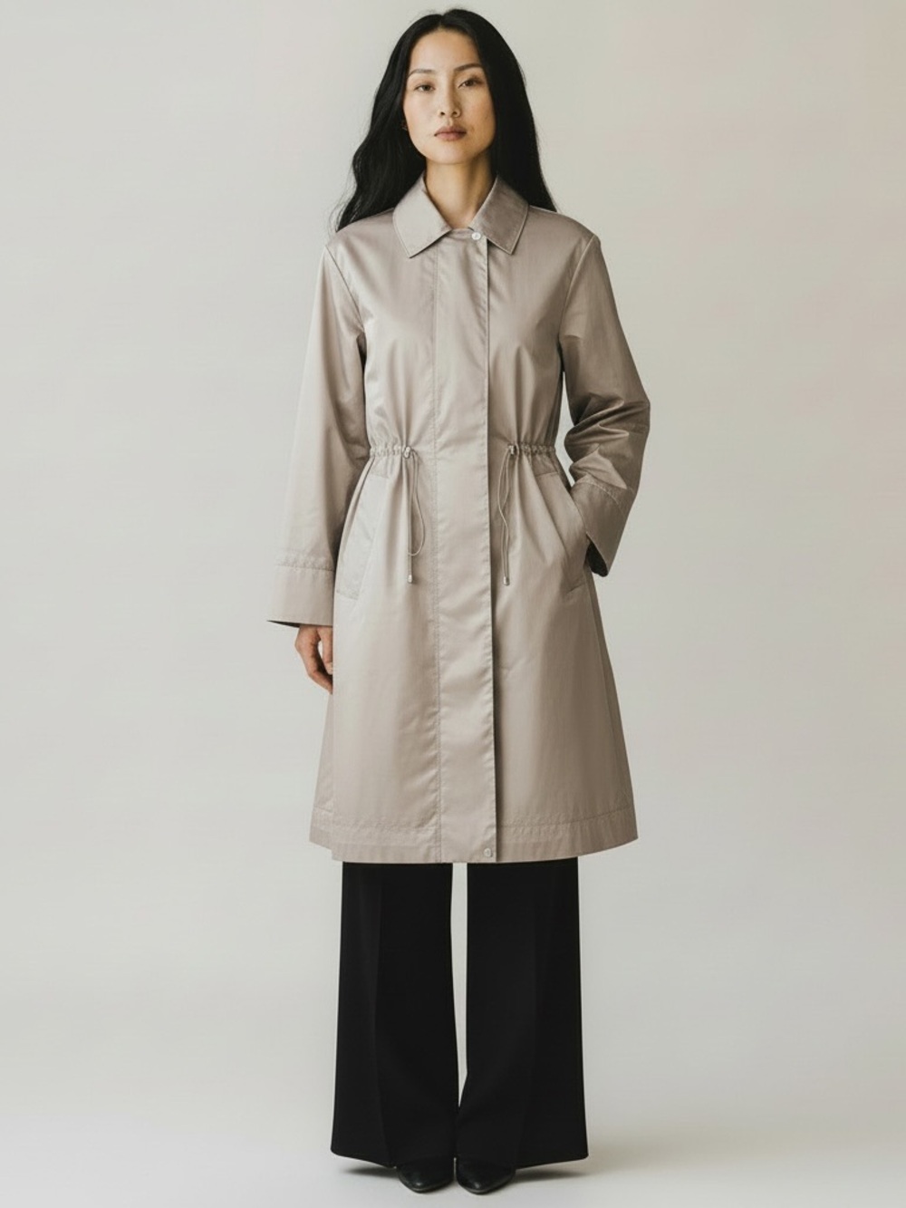 Theory Women’s Irenen Torne Metallic Taupe Drawstring Trench Coat Size Small